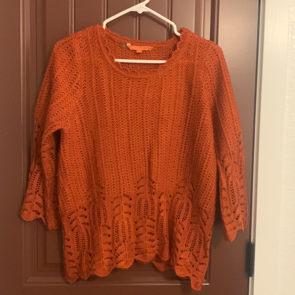 Rust ModCloth knit sweater with eyelit detailing